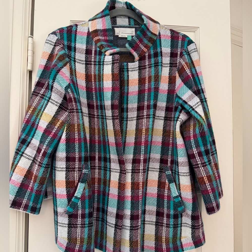 Anthropologie Multicolor Plaid Cape Jacket